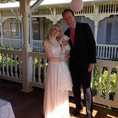 @dancenikkiwebster: Skylah and her mum and dad after her christening.
Keywords: skylah